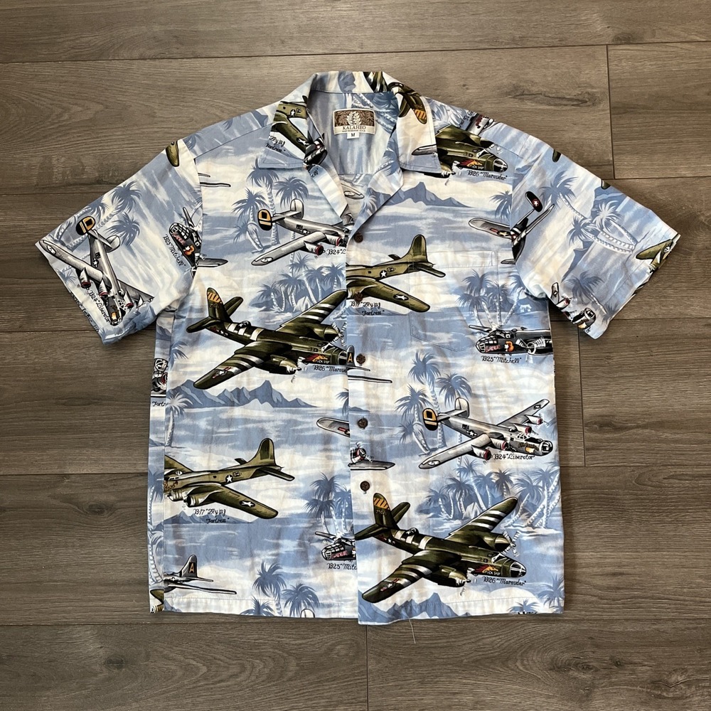 Kalaheo Hawaiian Shirt Mens M Shirt Multicolor Airplane All Over Island